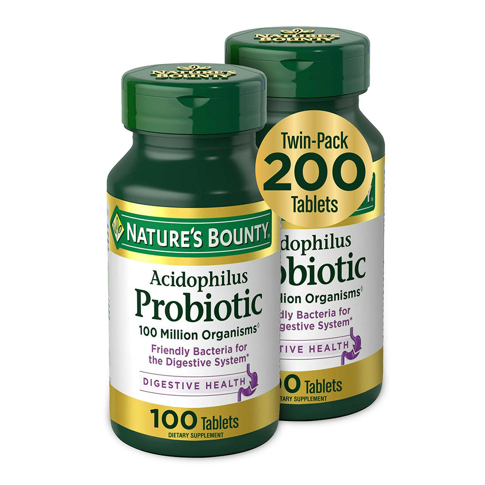 Natures Bounty Acidophilus Probiotic Supplement, Supports Digestive Health, Twin Pack, 100 Ea